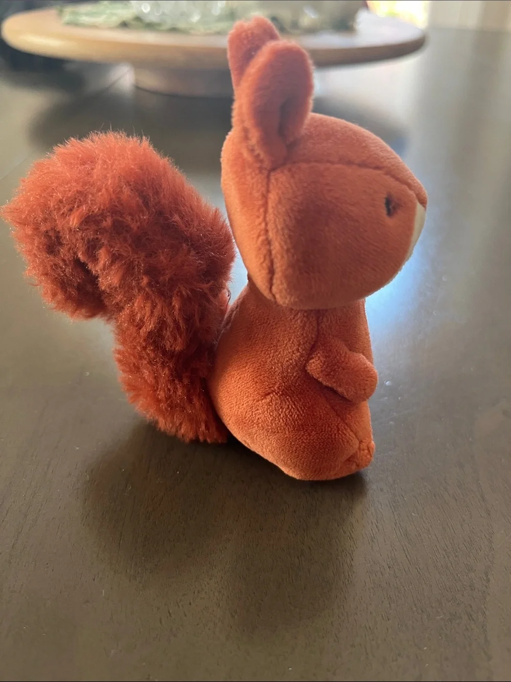 Jellycat Orange Squirrel with Fluffy Tail in Navy Plush Nest